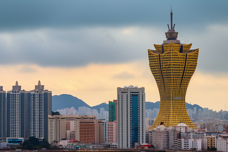 灰色天空下的高楼大厦城市金色大楼,高清,摄影图,摄影图片,图片大全,摄影图免费下载